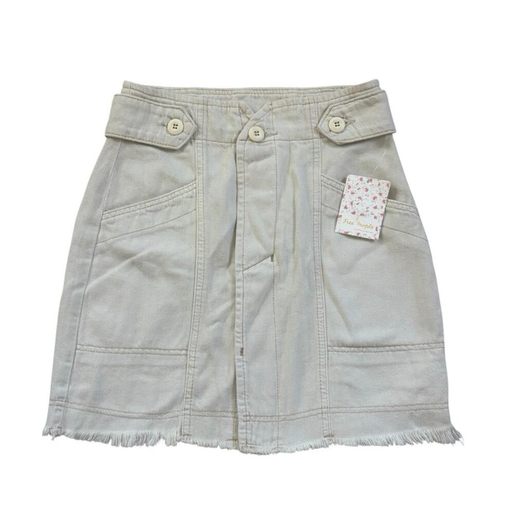 Brand New Free People Womens Size 0 Salt White Distressed Hem Utility Mini Skirt